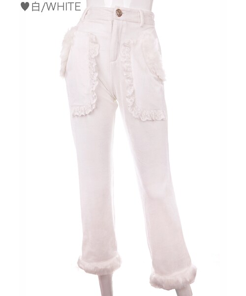 Bobon21（ボボンニジュウイチ）の「スウィートベロアファーパンツ-全３色-（その他パンツ・レディース・ピンク/ブラック/ホワイト・S/M/L）」の2枚目の写真