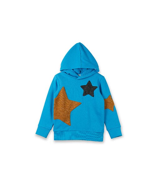 BRANSHES（ブランシェス）の「星モチーフフード付きトレーナー（パーカー・キッズ・ターコイズブルー/杢グレー・80～130）」の2枚目の写真