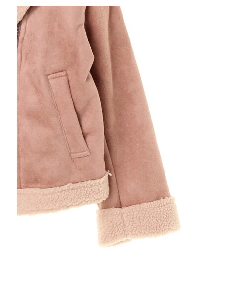 earth music&ecology(アースミュージックアンドエコロジー)の「<先行予約>フェイクムートンライダースコート(ジャケット/アウター・ライトグレー/ピンク/キャメル・S/M)」の4枚目の写真