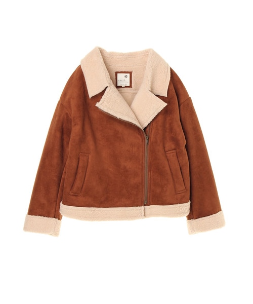 earth music&ecology(アースミュージックアンドエコロジー)の「<先行予約>フェイクムートンライダースコート(ジャケット/アウター・ライトグレー/ピンク/キャメル・S/M)」の8枚目の写真