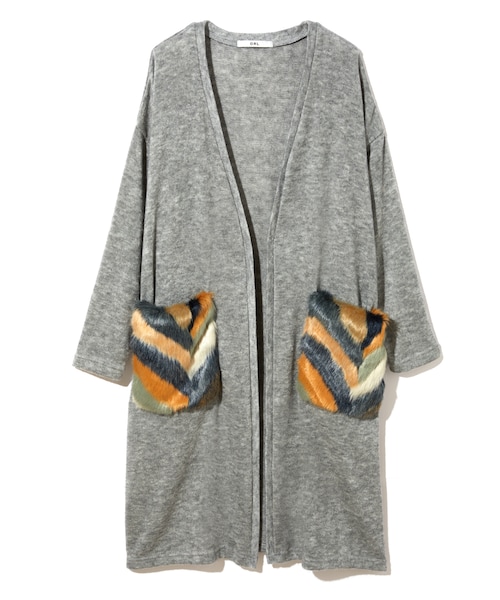 GRL(グレイル)の「ミックスカラーファーポケットニットカーディガン(その他アウター・レディース・ブラック/グレー・F)」の3枚目の写真