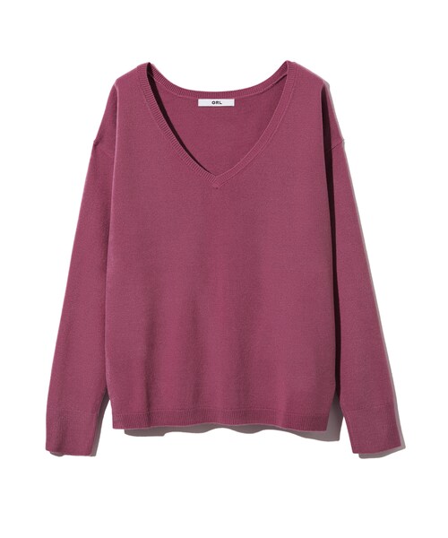 GRL（グレイル）の「Vネックカシミヤタッチニットトップス（ニット/セーター・レディース・ブラック/パープル/オフホワイト・M）」の3枚目の写真