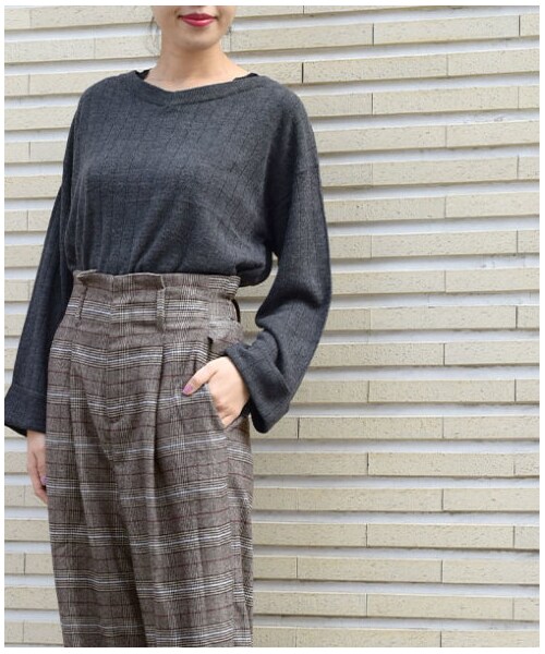 w closet（ダブルクローゼット）の「ハイウエストチェックパンツ（パンツ・レディース・ブラウン/チャコールグレー・FREE）」の5枚目の写真