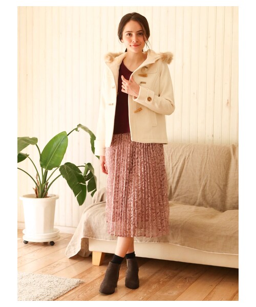 earth music&ecology（アースミュージックアンドエコロジー）の「ラッセルレースプリーツスカート（スカート・アイボリー/ブラック/ピンク・F）」の2枚目の写真