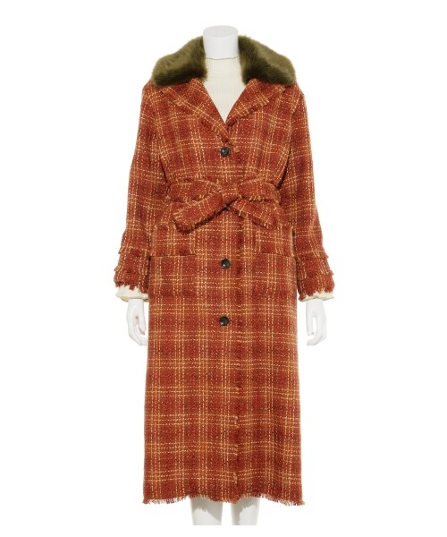 LILY BROWN（リリーブラウン）の「ツイードノーカラーロングコート  