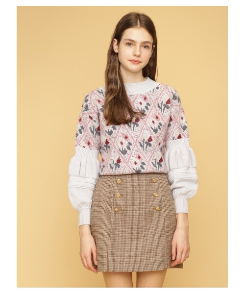リリーブラウン 花柄ニット 新品 LILY BROWN リリーブラウン 花柄刺繍ニットプルオーバー グレー