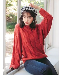 KORMARCH | 5色バルーンスリーブケーブルニット(ニット/セーター)