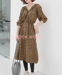 DHOLIC | ストラップSETチェックガウンワンピース(シャツワンピース)