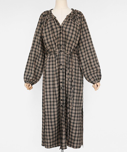 DHOLIC（ディーホリック）の「ストラップSETチェックガウンワンピース（シャツワンピース・レディース・イエロー/ベージュ・FREE）」の2枚目の写真