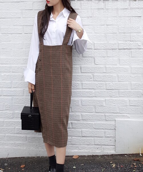 DHOLIC(ディーホリック)の「スリーブレスチェックワロングンピース(ワンピース・レディース・ブラウン/ベージュ・FREE)」の1枚目の写真