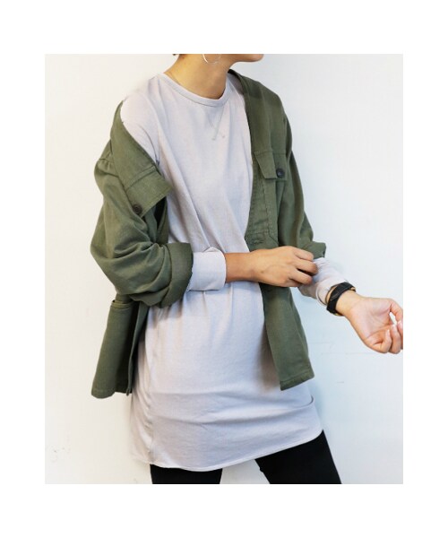 RED CHOP WORKS(レッドチョップワークス)の「(レッドチョップワークス)ロングロンT(トップス・レディース・ホワイト/ライトグレー・40)」の6枚目の写真