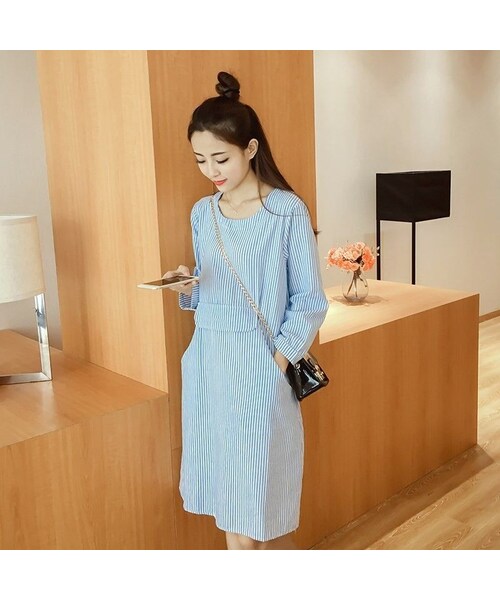 No Brand ノーブランド の 定価9980円jt Onep4 262 ワンピース ワンピ ドレス レディース ストライプワンピース ゆったり カジュアル ワンピース Wear