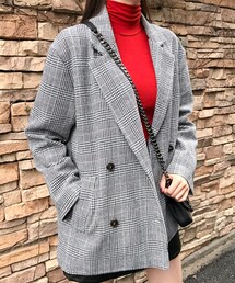 DHOLIC | ミドル丈チェックダブルボタンジャケット(その他アウター)