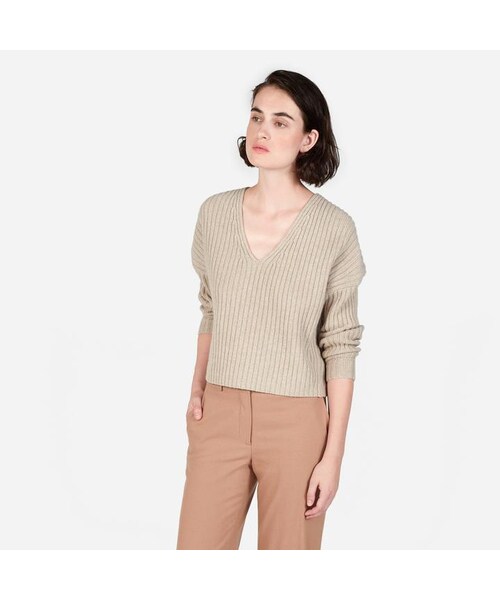 Everlane(エバーレーン)の「The Ribbed Wool-Cashmere Crop V-Neck(その他・レディース・Oatmeal・XS/L)」の1枚目の写真