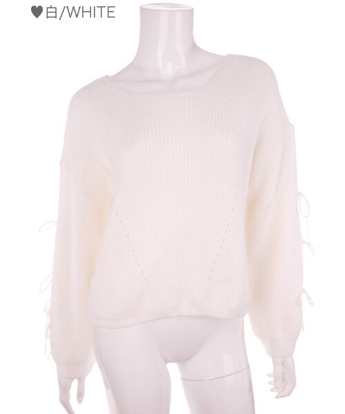 Bobon21（ボボンニジュウイチ）の「袖リボンオーバーサイズニット-全２色-（ニット/セーター・レディース・ピンク/ホワイト・Free）」の2枚目の写真