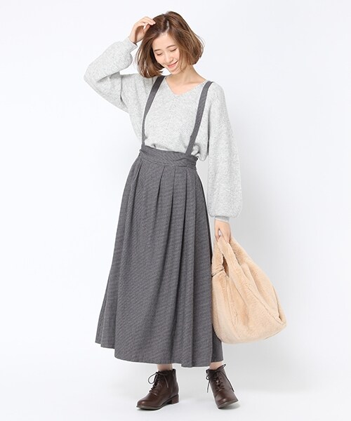 studio CLIP(スタディオクリップ)の「レーヨン混起毛チェックサス付きスカート(スカート・チドリ/グレンチェック)」の1枚目の写真