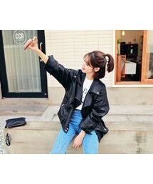 HOTPING | オーバーサイズフェイクレザージャケット(ライダースジャケット)