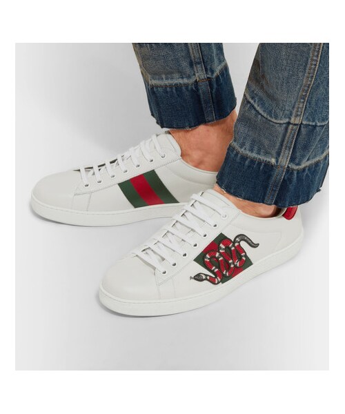 GUCCI(グッチ)の「Gucci Ace Embroidered Ayers And Canvas-Trimmed Leather Sneakers(スニーカー・メンズ・White・UK5/UK6/UK9.5/UK8.5)」の4枚目の写真