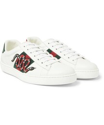 GUCCI | Gucci Ace Embroidered Ayers And Canvas-Trimmed Leather Sneakers(スニーカー)