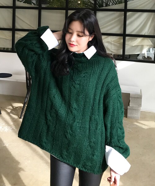 DHOLIC(ディーホリック)の「モックネックツイストニットプルオーバー(ニット/セーター・レディース・ホワイト/ピンク/グリーン/ベージュ・FREE)」の3枚目の写真