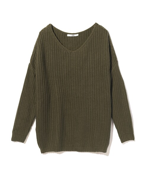 GRL（グレイル）の「オーバーサイズニットチュニック（ニット/セーター・レディース・ブラック/ネイビー/ピンク/グリーン/グレー/ボルドー/ラベンダー/ベージュ/カーキ/オフホワイト/マスタード/ミックス/ピンクベージュ/モカ/ブラウン・F）」の9枚目の写真