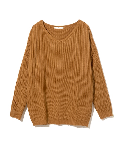 GRL（グレイル）の「オーバーサイズニットチュニック（ニット/セーター・レディース・ブラック/ネイビー/ピンク/グリーン/グレー/ボルドー/ラベンダー/ベージュ/カーキ/オフホワイト/マスタード/ミックス/ピンクベージュ/モカ/ブラウン・F）」の11枚目の写真