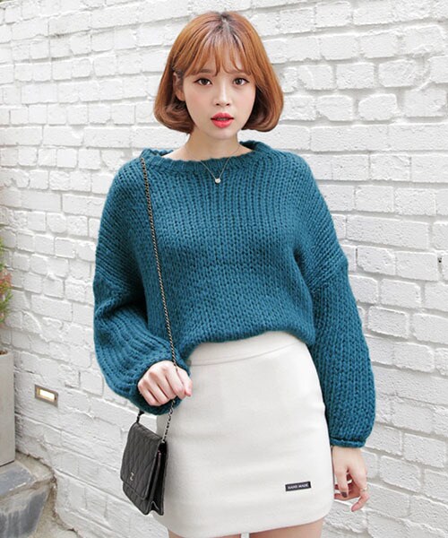 DHOLIC（ディーホリック）の「ロールヘムハンドメイドニットプルオーバー（ニット/セーター・レディース・ベージュ/ブルー・FREE）」の2枚目の写真