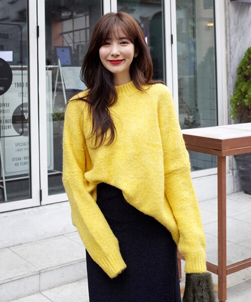 DHOLIC(ディーホリック)の「ドロップショルダーニットプルオーバー(ニット/セーター・レディース・イエロー/ピンク/ベージュ/ブルー/オレンジ・FREE)」の1枚目の写真