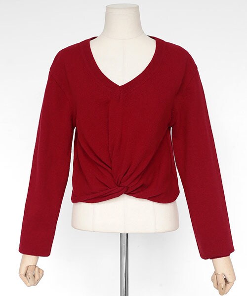 DHOLIC(ディーホリック)の「ツイストヘムVネックニットTシャツ(Tシャツ/カットソー・レディース・ホワイト/グレー/レッド/ブラック・FREE)」の4枚目の写真