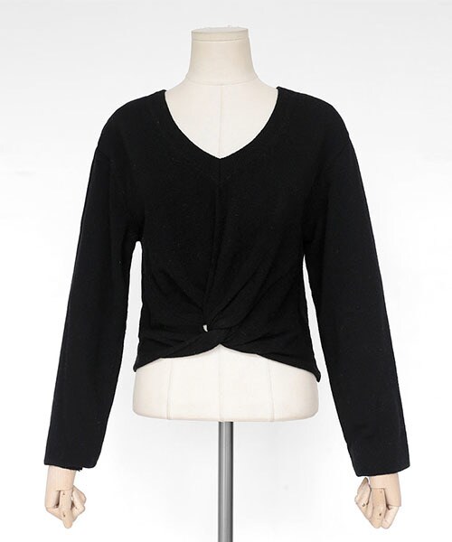 DHOLIC(ディーホリック)の「ツイストヘムVネックニットTシャツ(Tシャツ/カットソー・レディース・ホワイト/グレー/レッド/ブラック・FREE)」の2枚目の写真