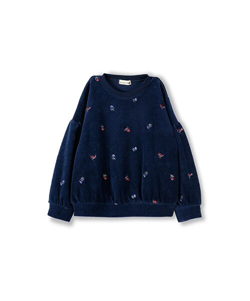 BRANSHES（ブランシェス）の「ベロア×刺繍トレーナー（スウェット・キッズ・カラシ/ライトグレー/ネイビーブルー・80～130/80～150）」の2枚目の写真