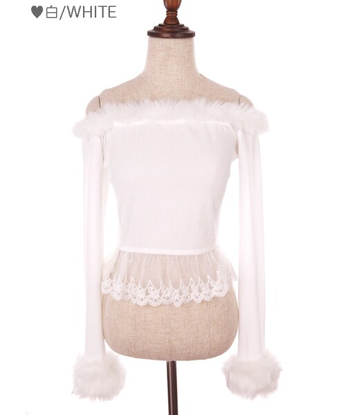 Bobon21（ボボンニジュウイチ）の「スウィートベロアファートップス-全３色-（Tシャツ/カットソー・レディース・ピンク/ホワイト/ブラック・S/M/L）」の2枚目の写真