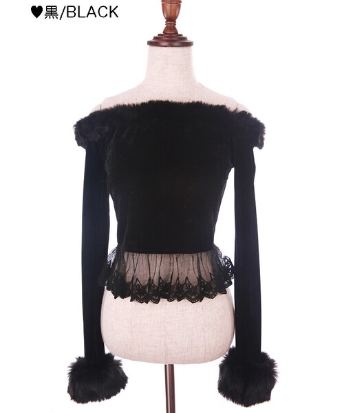 Bobon21（ボボンニジュウイチ）の「スウィートベロアファートップス-全３色-（Tシャツ/カットソー・レディース・ピンク/ホワイト/ブラック・S/M/L）」の3枚目の写真