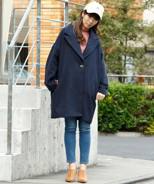 RAY CASSIN（レイカズン）の「バックルオーバーサイズコート（ジャケット/アウター・レディース・ネイビー/キャメル/杢グレー・FREE）」の13枚目の写真