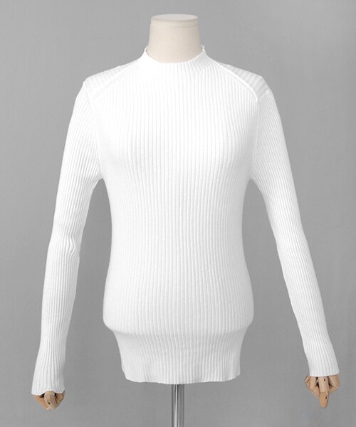 DHOLIC（ディーホリック）の「スリムフィットモックネックニットプルオーバー（ニット/セーター・レディース・ピンク/ホワイト/ベージュ/ブラック・FREE）」の2枚目の写真