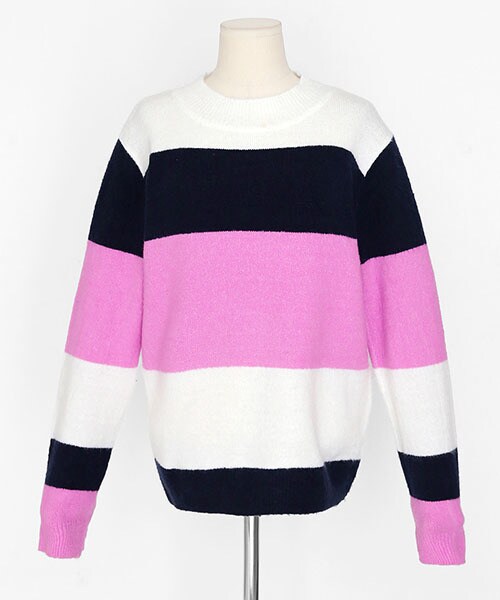 DHOLIC(ディーホリック)の「コントラストカラーラウンドネックニットプルオーバー(ニット/セーター・レディース・イエロー/ピンク/ホワイト/グリーン・FREE)」の2枚目の写真