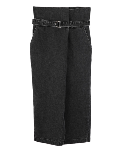 DINT（ディント）の「スリットデニムラップスカート（ベルトset）（デニムスカート・レディース・Blue/Black・one(44~66size)）」の2枚目の写真