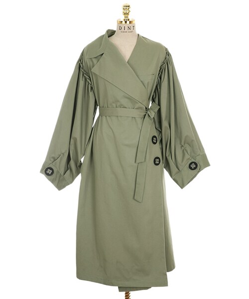 DINT（ディント）の「ダイヤパフトレンチコート（ベルトset）（トレンチコート・レディース・Beige/Green・one(44~66size)）」の2枚目の写真