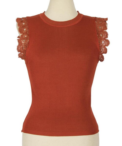 frunco（フランコ）の「ノースリーブレース袖トップス（シャツ/ブラウス・レディース・ブラック/ブラウン/ベージュ・f）」の2枚目の写真