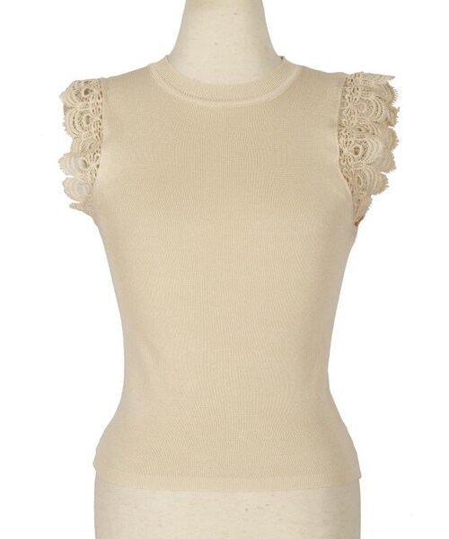 frunco（フランコ）の「ノースリーブレース袖トップス（シャツ/ブラウス・レディース・ブラック/ブラウン/ベージュ・f）」の3枚目の写真