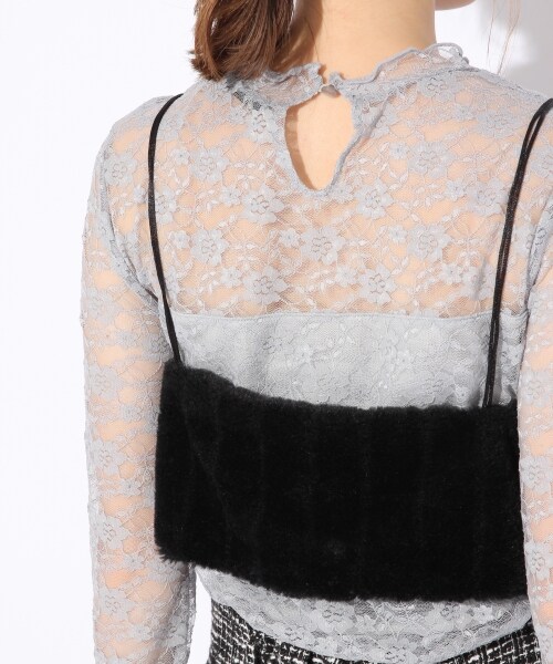 Heather(ヘザー)の「エコファーキャミ(トップス・ブラック/ピンク系)」の10枚目の写真