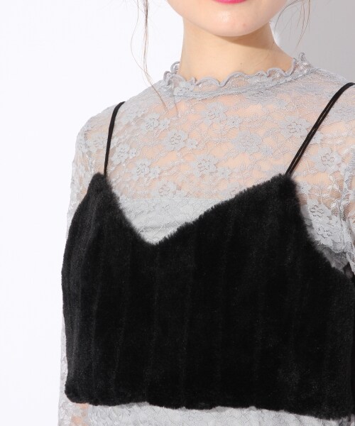 Heather(ヘザー)の「エコファーキャミ(トップス・ブラック/ピンク系)」の7枚目の写真