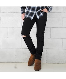 STYLISE | ブラック ニーホール スキニーデニム(デニムパンツ)