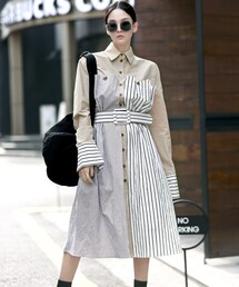 【新品】セリーヌ　シャツワンピース CELINE セリーヌ Triomphe Stripe Silk Dress ワンピースドレス