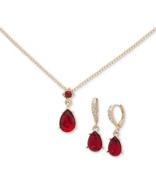 Givenchy,Givenchy Gold-Tone Red Stone Pendant Necklace & Drop Earrings Set  - WEAR