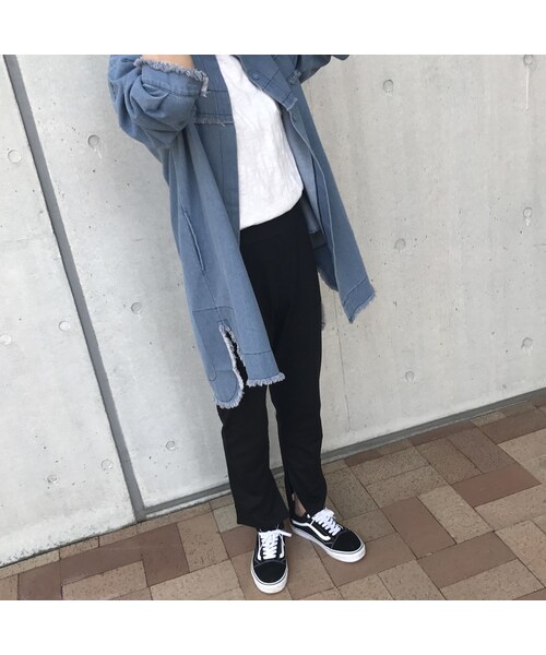 copine（コピン）の「ヴィンテージ加工ノーカラーカットオフロングデニムコート（2color）（デニムジャケット・レディース・その他）」の14枚目の写真