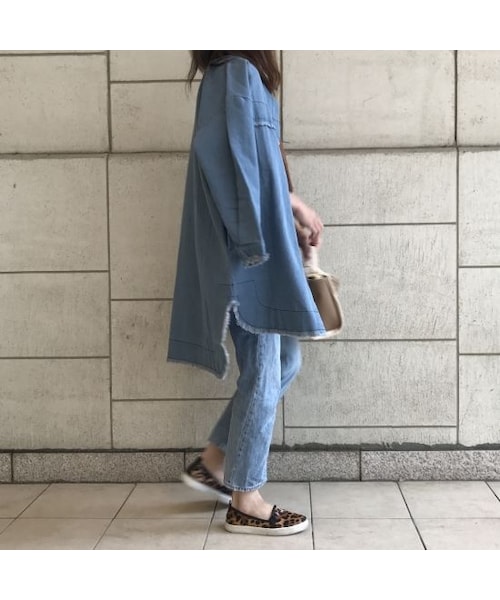 copine（コピン）の「ヴィンテージ加工ノーカラーカットオフロングデニムコート（2color）（デニムジャケット・レディース・その他）」の2枚目の写真