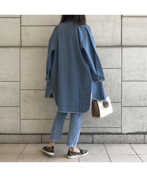 copine（コピン）の「ヴィンテージ加工ノーカラーカットオフロングデニムコート（2color）（デニムジャケット・レディース・その他）」の9枚目の写真