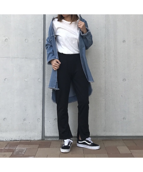 copine（コピン）の「ヴィンテージ加工ノーカラーカットオフロングデニムコート（2color）（デニムジャケット・レディース・その他）」の5枚目の写真