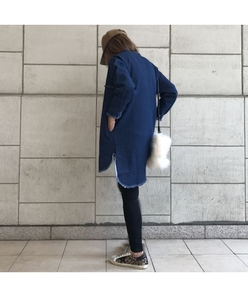 copine（コピン）の「ヴィンテージ加工ノーカラーカットオフロングデニムコート（2color）（デニムジャケット・レディース・その他）」の12枚目の写真